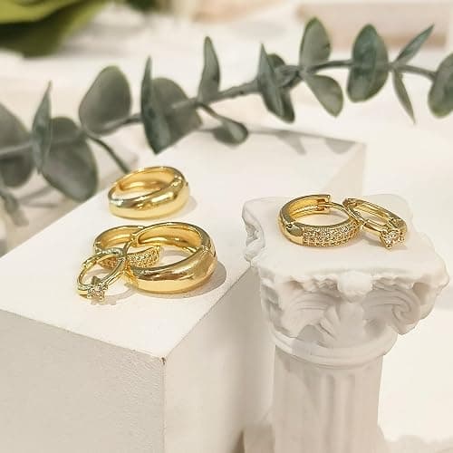 Luxval 14K Gold Plated Earrings for Women - Trendy Lightweight Huggie Hoops - Dainty Small Jewelry Sets - Gifts for Women thumbnail 3
