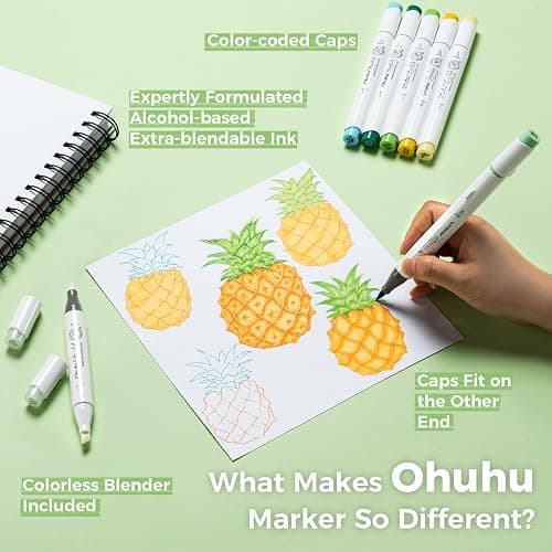 Ohuhu Alcohol Markers Brush Tip - AP Certificated Double Tipped Art Marker Set for Artist Adults Coloring Illustration- 72 Colors - Refillable - Chisel and Brush Dual Tips - Honolulu of Ohuhu Markers thumbnail 6