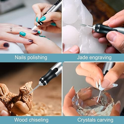 HOTROSE Electric Engraving Pen with 37 Bits, USB Rechargeable Cordless Engraving Machine, Portable DIY Rotary Engraver for Jewelry Wood Glass Stone Carving (Silver) thumbnail 6