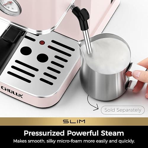 CHULUX Slim Espresso Machine with Milk Frother for Home Latte, Light Pink | Precise Pressure Gauge, Food-Grade Materials, 20 Bar Italian Pump, Professional Temperature Control System, Stainless Steel thumbnail 5