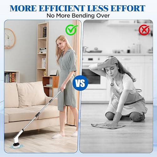 Electric Spin Scrubber, Cordless Bath Tub Power Scrubber with 8 Replaceable Drill Brush Heads, Shower Cleaning Brush with Adjustable Handle for Bathroom, Tile Floor & Car, White, (ANS-8050) thumbnail 2