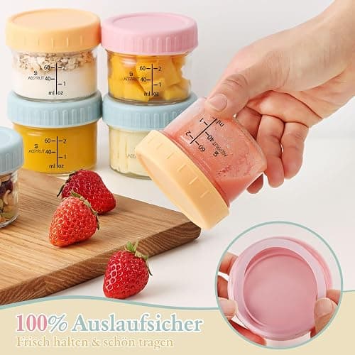 ACEPRUT 14 Stück Glas Babybrei Einfrieren Behälter, Beikost Baby Zubehör, Babynahrung Aufbewahrung, Auslaufsicher, BPA-frei, Mikrowelle, Geschirrspüler & Gefrierschrank sicher thumbnail 4