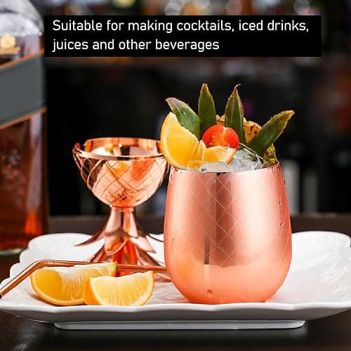 Kukyller Stainless Steel Cocktail Mixing Glass, Stainless Steel Pineapple Cocktail Mixer Drinking Shaker Accessories Pineapple Shape Cocktail Cup for Bartender, Home Bar Use 500ml (Rose Gold) thumbnail 6