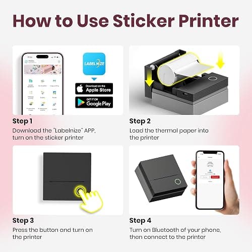 ETIKEZ Sticker Printer, PM290C Portable Mini Printer, Inkless Bluetooth Sticker Maker with 3 Rolls Paper, Impresora Portátil for Notes, Journal, DIY, Gift, Print Pod for School/Office/Home, Black thumbnail 8