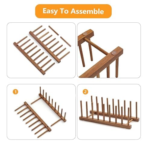 HBlife 2pcs Acacia Wooden Dish Dying Rack Pot Lid Plate Organizer Holder for Cabinet, Cutting Board Stand Drainer Storage Plate Rack for Dish, Pot Lid, Bowl, Cup, Cutting Board and Books thumbnail 4