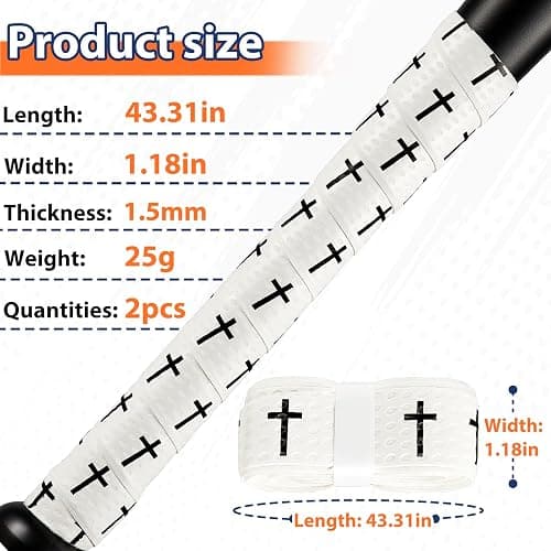 Baseball Bat Grip Tapes 1.5mm Precut and Full Adhesive Softball Grip Tapes,Non-Slip Bat Wrap Your Bat for an Epic Home Run - 1 - Faith Cross White thumbnail 2