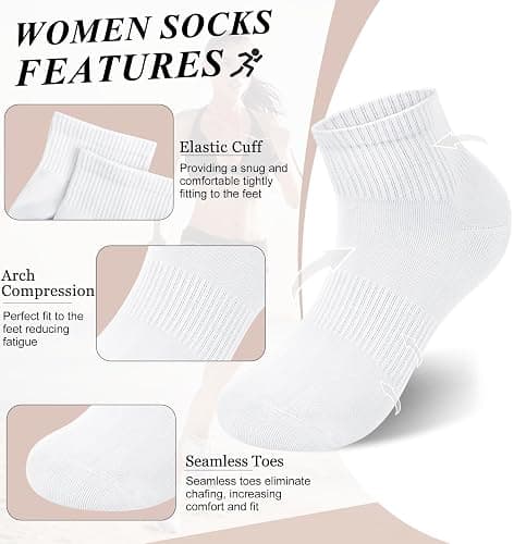 YSense 10 Pairs Womens Ankle Socks, Cotton Crew Gym Athletic Running Quarter Socks Women Men thumbnail 2