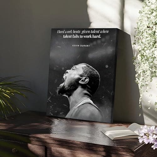 NBA Canvas Wall Art Decor - Kevin Durant Motivational Quote Poster, Hard Work Beats Talent Basketball Artwork, Black and White Inspirational Canvas Decor, Home or Game Room Decoration 16X20 thumbnail 8