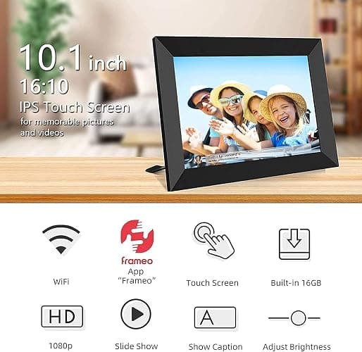 YENOCK FRAMEO Digital Photo Frame WiFi 10.1 Inch HD IPS LCD Touch Screen, 32GB Memory, Auto-Rotate, Wall-Mountable, Easy Setup to Share Photos & Videos via Free App from Anywhere thumbnail 2