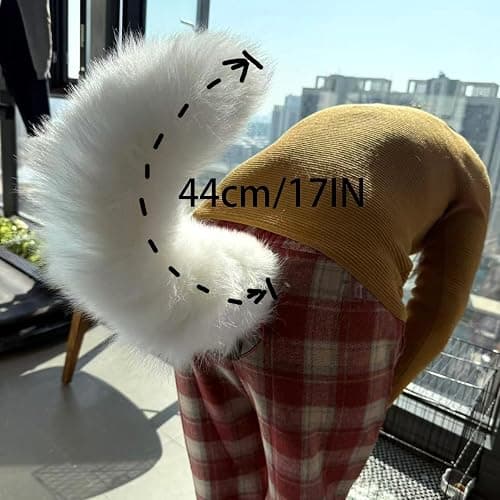 Movable Furry Tail Costume Accessories, Real Fur, Halloween Party Cosplay Dress (White) thumbnail 4