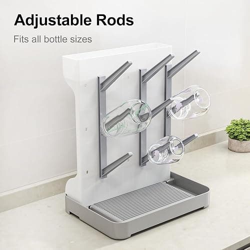 GoMaihe Baby Bottle Drying Rack: Space Saving Vertical Bottle Dryer Holder - Baby Accessories Storage Stand Organize Brushes Pacifiers on Countertop - BPA-Free - Gray thumbnail 6