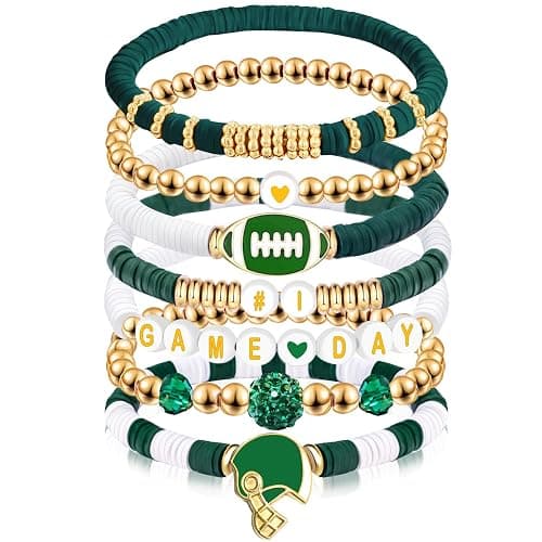 Kopuscristing Game Day Bracelet Football Charm Beaded Stretch Bracelet Sports Jewelry for Football Mom Dad Coach Fans Gifts - Image 1