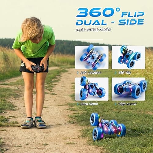 Zalneo Remote Control Stunt Car 4WD 360° Flip Double‑Sided RC Cars, LED Light Bar, USB‑C Modular Battery, 2.4 GHz Outdoor Beach Toy for Boys 6‑12 Years Old, Birthday & Christmas Kids Gift, Blue thumbnail 6