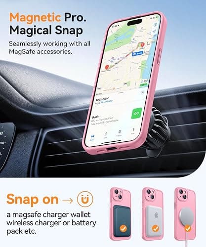 CANSHN Magnetic for iPhone 15 Case, Upgraded [Full Camera Protection] [Compatible with Magsafe] [Translucent Matte] Shockproof Protective Phone Case for iPhone 15 6.1" - Pink thumbnail 4
