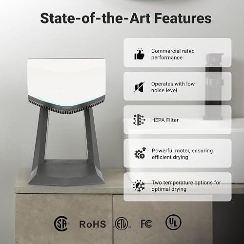 REVSQUARED Hand Dryer with Accessory Stand & HEPA Filter for Commercial/Residential (Home) Use - Compact, Portable, High Speed, UL/ETL Listed (Arctic White Bundle) thumbnail 4