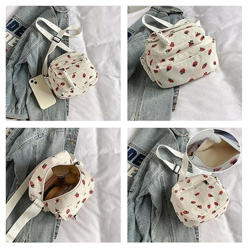 Cute Strawberry Purse for Women Strawberry Bag Corduroy Tote Bag for Women Messenger Bag Cute Crossbody Bags Handbags thumbnail 6