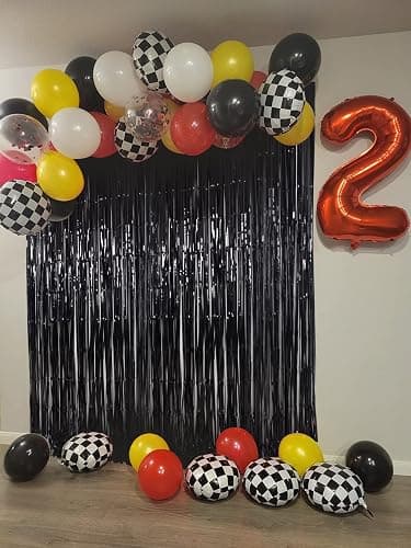 Black Tinsel Fringe Backdrop Curtains for Parties, Melsan 3.2 x 8 ft Black Streamer Photo Backdrop for Birthday, Graduations, New Year Eve Party Decor - Pack of 2 thumbnail 5