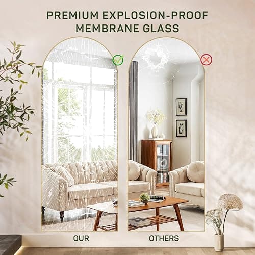 Arched Mirror Full Length, 16"x59" Body Wall Mirrors with Shatter-Proof Glass, Floor Standing, Hanging or Leaning, Tall Arch Mirror with Stand Aluminum Alloy Frame for Bedroom Cloakroom thumbnail 7