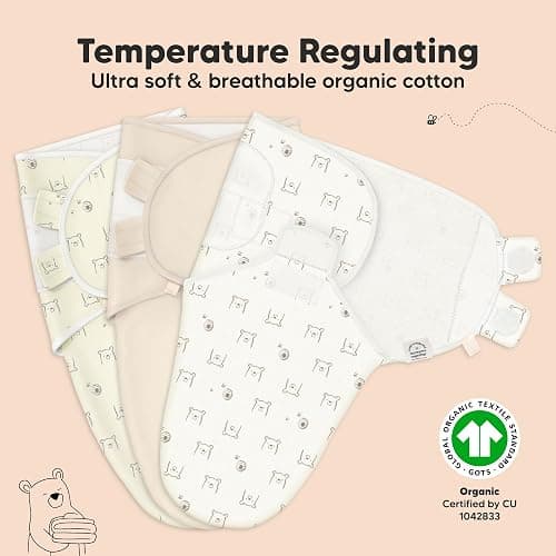 3-Pack Organic Baby Swaddle Sleep Sacks - Swaddles for Newborns, Infant 0-3 Months, Baby Girls, Boys, Soft & Snug Newborn Sleep Sack, Nursery Swaddling Blankets, Easy to Use (Bumble Bear) thumbnail 4