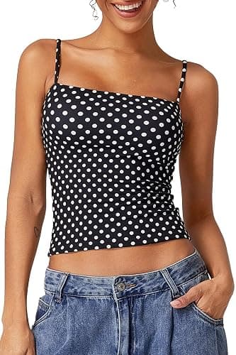 QINSEN Women's Double Lined Basic Tank Top Adjustable Spaghetti Straps Sleeveless Camisole Shirts - Image 1