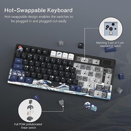 Womier S-K80 75% Keyboard with Color Multimedia Display Mechanical Gaming Keyboard, Wired Hot Swappable Gasket Mount RGB Custom Key Board, Pre-lubed Stabilizer for Mac/Win, Black Kanagawa thumbnail 4