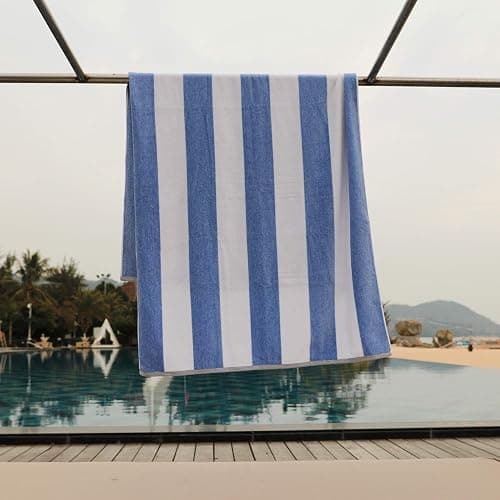HENBAY Cotton Oversized Beach Towel - Large 70 x 35 Inch Pool Towel, Blue Striped Quick Dry Swimming Cabana Towel thumbnail 2