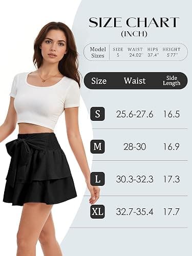 Timormode Women's Girls Bow Mini Skirt Flowy High Waisted Ruffle Hem Short Skirts Cute Boho A-Line Layered Skater Skirt thumbnail 7