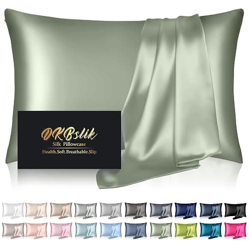 Silk Pillowcase for Hair and Skin, Mulberry Silk Pillow Cases Standard Size, Anti Acne Cooling Sleep Both Sides Natural Silk Satin Pillow Covers with Hidden Zipper, Gifts for Women Men, Sage Green - Image 1