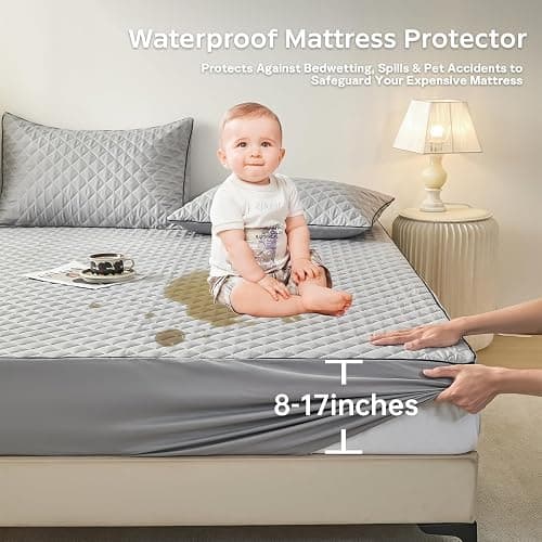 Full Size Fitted Waterproof Mattress Protector - 17" Deep Mattress Fit, Dorm Essential for Apartments,College Students(Guys/Girls), Kids & Singles, Washable for Home, Bedroom (54"x75") thumbnail 4
