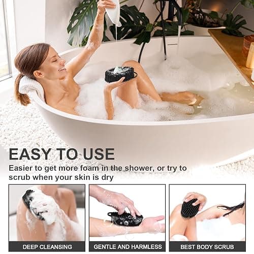 Metene Silicone Exfoliating Body Scrubber with Loop, Body Scrubber for Men and Women, Silicone Loofah for Shower, Soft Silicone for Shower and Bath Skincare Routine (Black) thumbnail 6