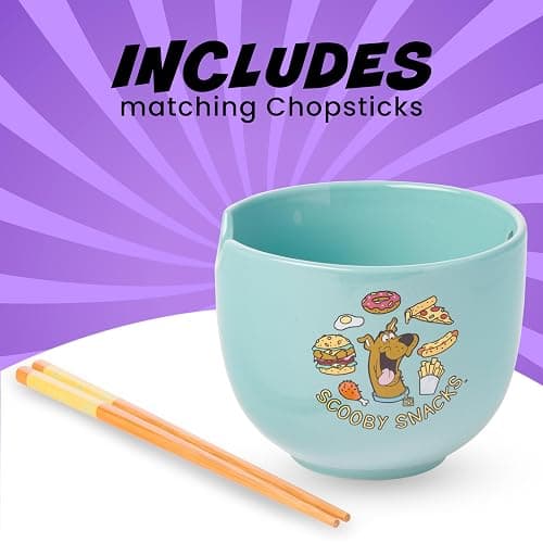 Silver Buffalo Scooby-Doo Scooby Snacks Ceramic Ramen Noodle Rice Bowl with Chopsticks, Microwave Safe, 20 Ounces thumbnail 5