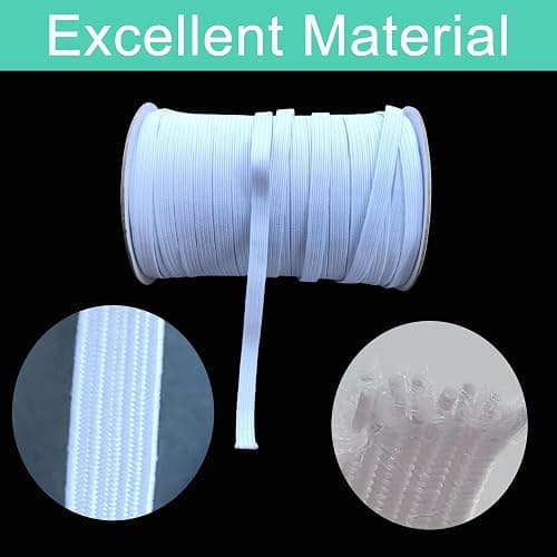 1/4 Inch White Elastic Band 50 Yards High Stretchy Flat Elastic Cord for Sewing & Crafts | Includes Sewing Scissors & Elastic Threader Tool thumbnail 2
