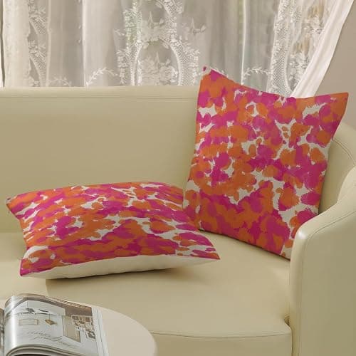 Preppy Abstarct Pillow Covers 18x18 Hot Pink Burnt Orange Abstract Polka Dot Decor Throw Pillows Case for Couch Boho Pillowcase Outdoor Decorative Cushion Case for Sofa Bed Decorations Set of 2 thumbnail 5