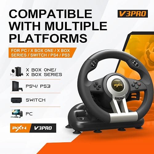 PXN V3 Pro Gaming Steering Wheel with Pedals | Dual Motor Vibration Feedback, Beginner Sim Racing Wheel for PC, PS4, Xbox Series S, Xbox Series X, Xbox One and Switch thumbnail 2