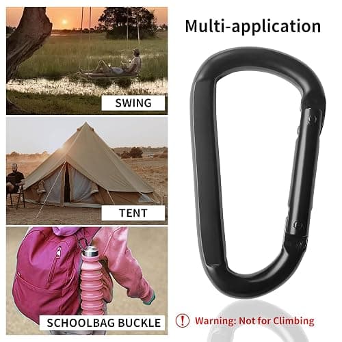 Carabiner Clip, 3" Heavy Duty Small Carabiner for Hammocks, Camping Accessories, Hiking, Keychains, 880 lbs, Black thumbnail 6