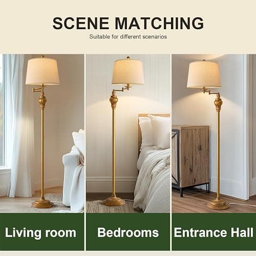 G-SAFAVA 61" Vintage Floor Lamp with 350° Adjustable Swing Arm, Gold Standing Lamp for Bedroom Living Room Nightstand Bedside Retro Farmhouse Mid Century Lamp Light Home Décor Office Gifts thumbnail 3