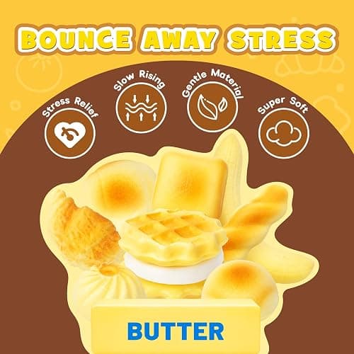 Recheel Butter Squishy Toys, 9 Pack Slow Rising Food Squishies Set | Soft Kawaii Food Squishies with Bread, Cake & Fruit Designs, Perfect Fidget Toys for Stress Relief, Relaxation and Play thumbnail 3