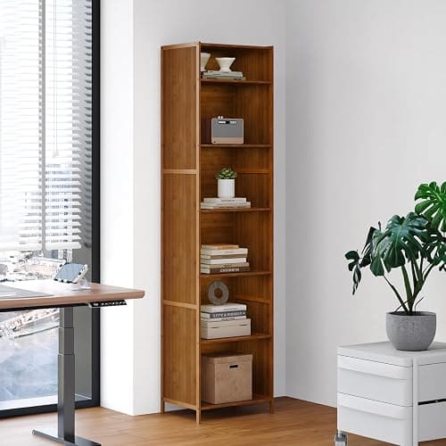 Warmiehomy 6-Tier Bookcase, 170cm Bamboo Bookshelf, Open Storage Shelf Freestanding, Wooden Shelving Unit Display Shelves for Living Room Bedroom Study Room Dinning Room (Rustic Brown) thumbnail 3