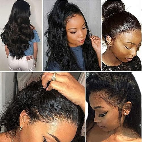 SKULD Body Wave Human Hair Wig 13x4 Lace Front Wigs, Natürliche Gewellte Welle Echthaar Perücke für Damen Schwarz, 100% Brasilianisches Echthaar Perücken mit Babyhaar 150% Dichte (45cm) thumbnail 8
