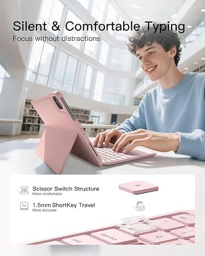 Inateck for iPad (A16) 11th/10th Gen Case with Keyboard, Ultralight 450g | For Air 11" M4/M3/M2, Air 5/4, Pro 11", 1 Second Magnetic Detachable, Trackpad, Flexible Stand, AceTouch, Light Pink thumbnail 8
