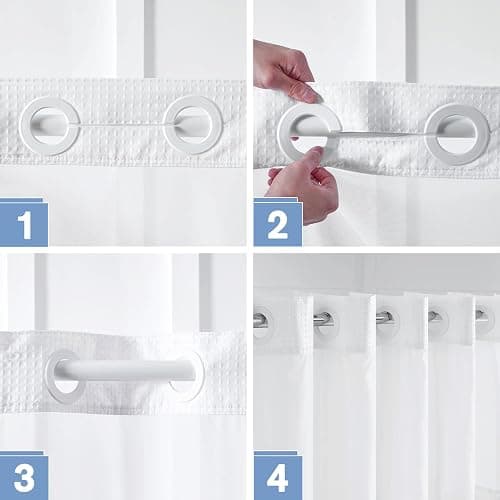 Furlinic Waffle Weave No Hook Shower Curtain with Snap in Fabric Liner Set,Heavy Duty Textured Bathroom Curtain with See Through Window,Waterproof & Machine Washable,Hotel Style,White,71x72 Inch thumbnail 6