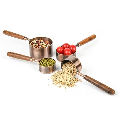Smithcraft Copper Measuring Cups & Spoons Set 8, Stainless Steel Measuring Cups and Spoons Set for Baking and Kitchen, Metric & US Metal Measure Cup & Spoon with Wood Handle for Dry & Liquid thumbnail 5