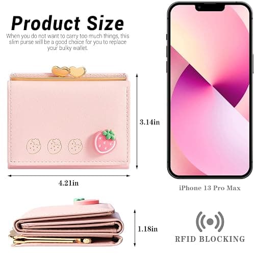 YINHEXI Wallet Card Holder, Small Bifold RFID Blocking Purse, Cute Small Leather Pocket Wallet for Women, Girls, Ladies (Baby Pink) thumbnail 3