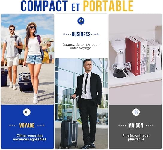 Rolipo Défroisseur Vapeur,1640W Fer à repasser portable haute puissance pour la maison, le bureau, le voyage, réservoir d'eau de grande capacité de 400ML, Voyage Vapeur Steamer,Blanc thumbnail 8