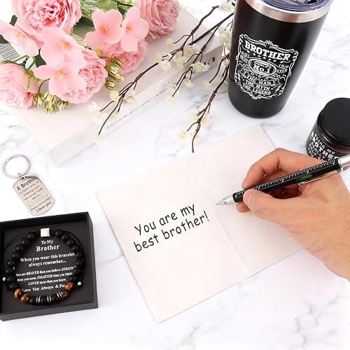 Brother Gifts for Men Christmas Gift Unique Gifts for Brother Including Tumbler Keychain Socks Pen Candle Bracelet Gift Card for Birthday Christmas thumbnail 6