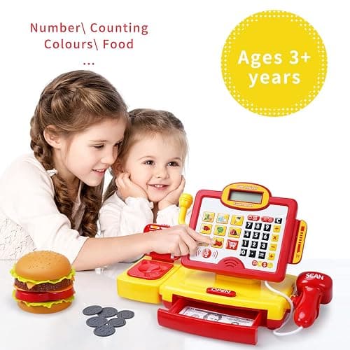 FS Toy Cash Register for Kids, with True Barcode Scanner & Calculator Toys, Pretend Play for Toddlers 3-5, Shopping Playset, Kids Cash Register with Credit Card for Boys and Girls thumbnail 2