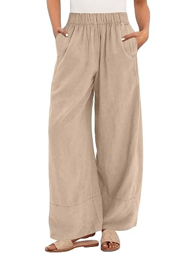 ANRABESS Women's Wide Leg Linen Pants Summer Boho Casual Elastic Waist Long Lounge Travel Pants Trousers with Pockets - Image 1