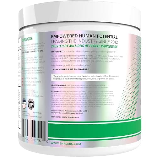 EHP Labs OxyShred Pre Workout Powder - Preworkout Powder with L Glutamine & Acetyl L Carnitine, Energy Boost Drink - Kiwi Strawberry, 60 Servings thumbnail 9