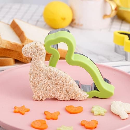Nifogo Set di 9 formine per biscotti fai da te, in acciaio inox, con testa di dinosauro e impronta per bambini thumbnail 8