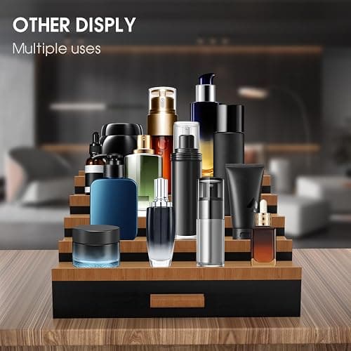 Sephyroth Cologne Organizer 5 Tier of Elegant Bamboo Perfume Organizer for Men with Hidden Storage and Practical Drawer, Perfect for Cologne Display & Gift (5T-BlackWalnut) thumbnail 6